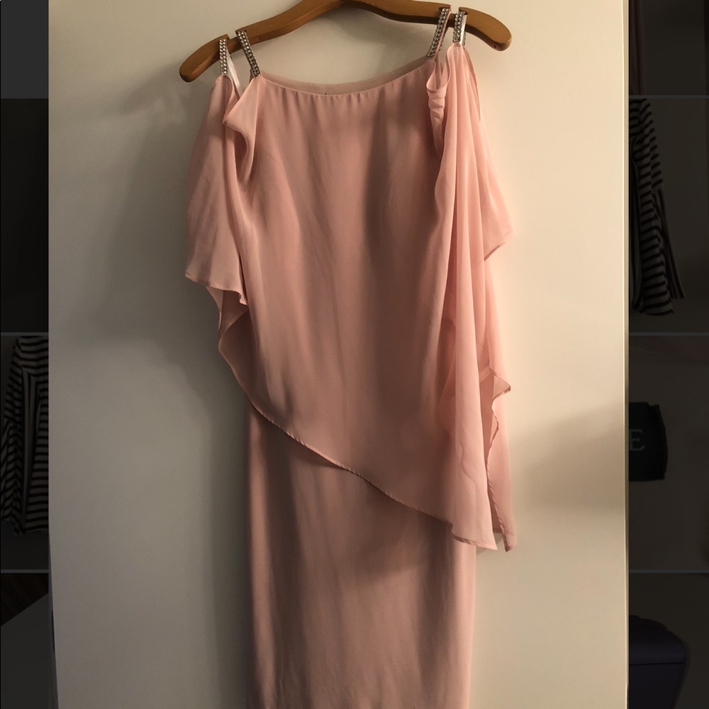 Xscape cocktail sheath dress w chiffon& crystals